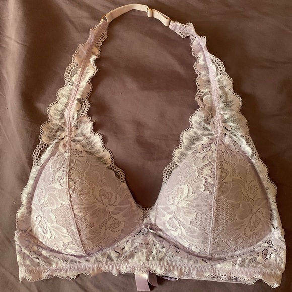 Savage X Fenty Purple Fairy Dust Lace Wireless Halter Bra Size L - Picture 2 of 4